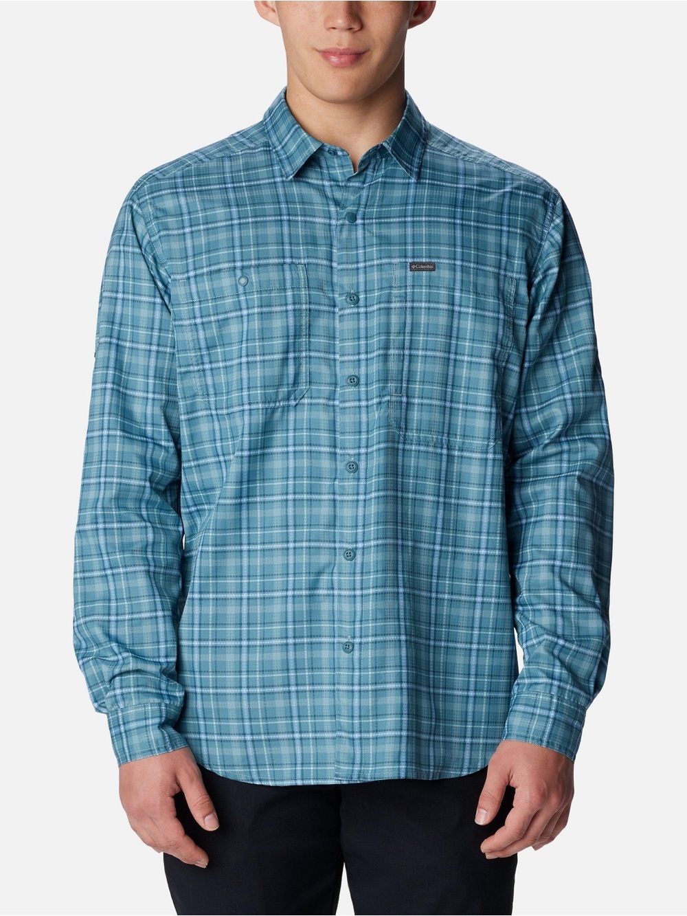 Columbia Teal Plaid Long-Sleeve Button-Down Shirt Size Medium
